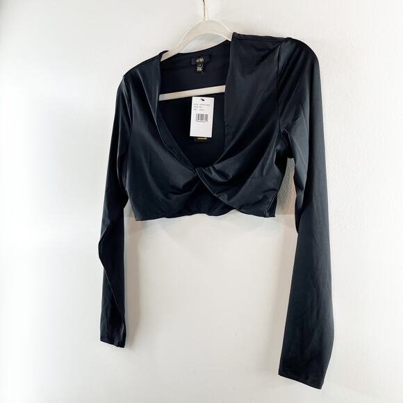 AFRM Nico Twist Front Long Sleeve Crop Top Black Large - Picture 6 of 7